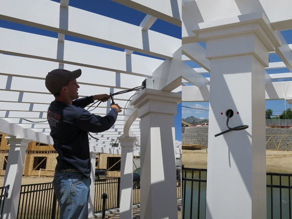 Running wires through a baldwin fiberglass pergola