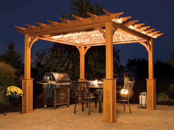 Night time wooden pergola