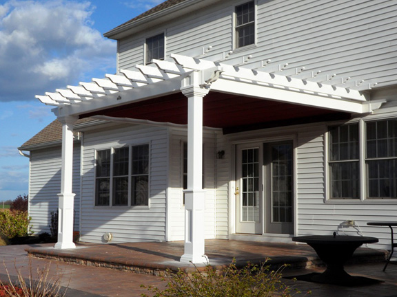 Attached vinyl pergola